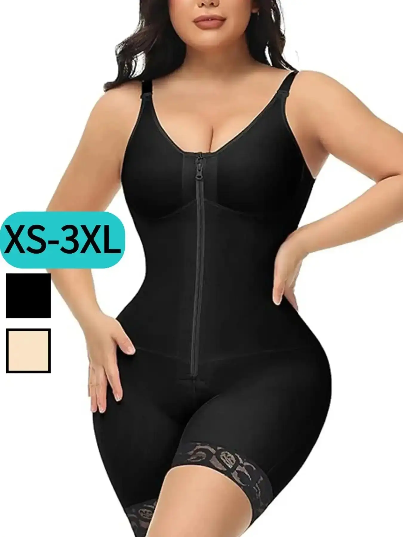 Women's Solid Zipper Shapewear Romper Bodysuit Waist Cincher Tummy Control Butt Lifter Body Shaper High Compression for Daily Wear Sculpting Bodysuits everyday dress seasonal musthave versatile style flattering fit