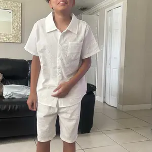 Two-Piece Set Boy's Short Sleeve Shirt & Elastic Waist Shorts Set, Casual Summer Outfits for Kids, Kid's Clothes