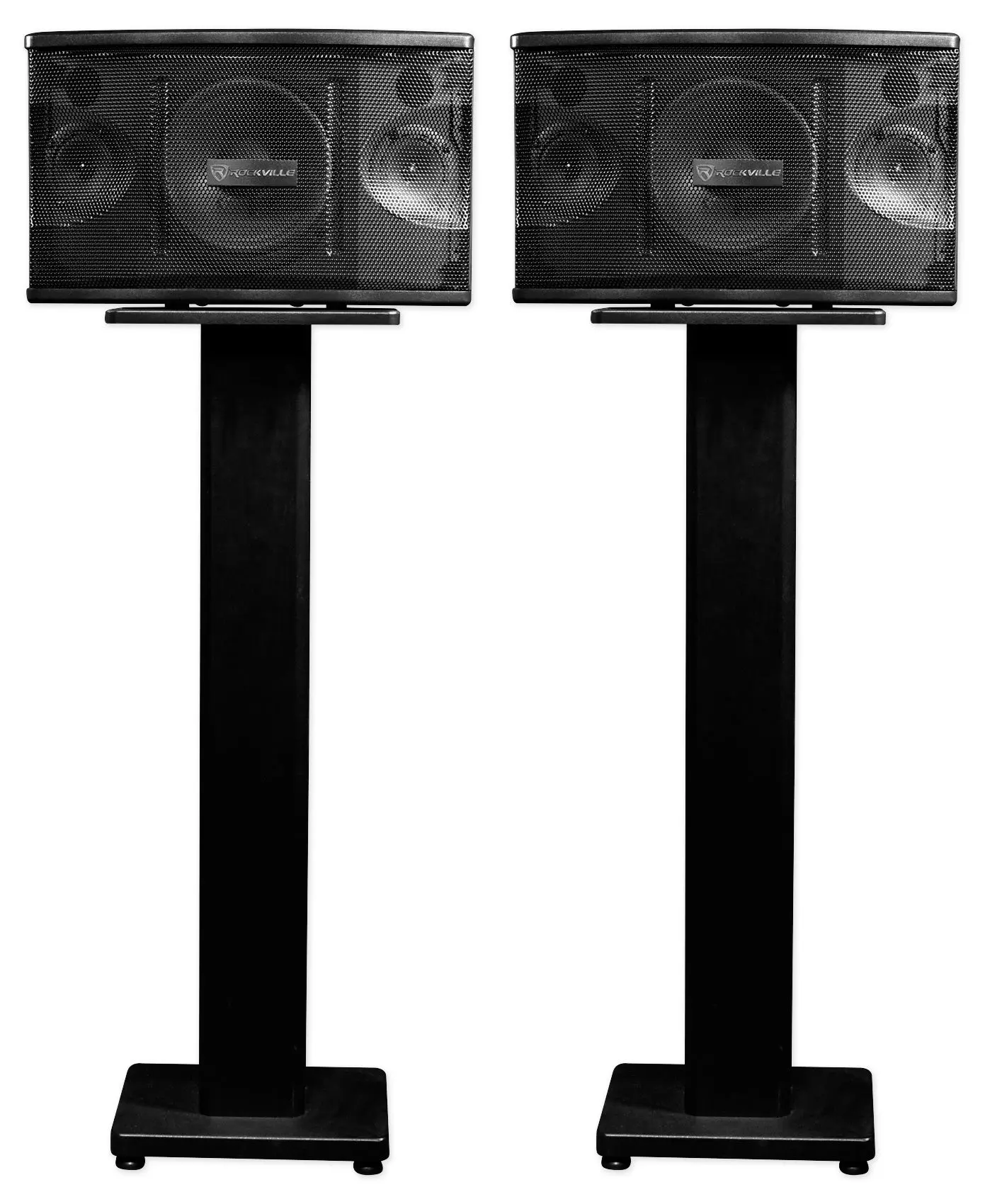 KPS80 8" Karaoke Audio Speakers 2-Pack Bundle with 36" Metal Bookshelf Speaker Stands, Banana Port & Protective Design