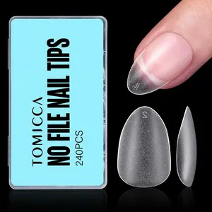 Nail Tips Acrylic Nail Kit 240pcs Short Almond Clear Nail Tips Almond Shape False Nails, Gel Extension Nail Kit Fake Nails for Beginner and Professional 12 Sizes