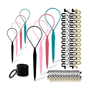 26PCS Hair Braiding Tools Set – Includes Topsy Tail Tools, French Centipede Braiders & Black Hair Ties for Ponytail, Plait, Twist & DIY Hairstyles