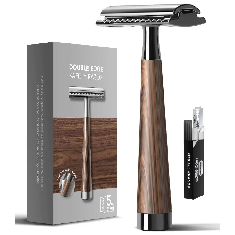 Men's Razor for Shaving and Women's Hair Removal, Razor with Wooden Handle, Durable and Stylish Grooming Tool, Safety Razors