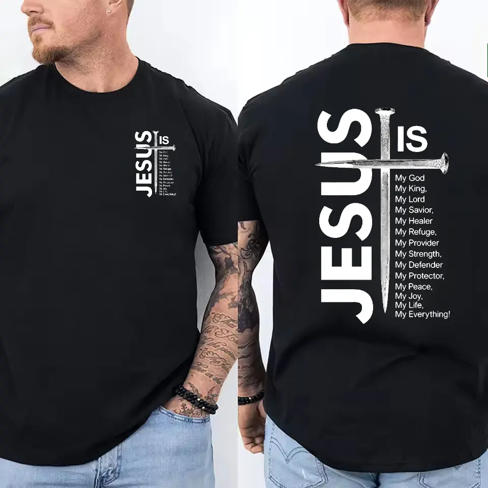 Men's Pure Cotton Short-Sleeve Graphic Menswear Top - Jesus and The Cross Print, Casual Loose Relaxed Fit, Classic Crew-Neck, Soft Breathable Fabric, Streetwear Outfits for Spring Summer Outdoor Fun