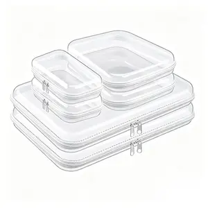 3 Pack Clear Hard Shell Zipper Cases, Dustproof PVC Storage Box, Waterproof Toiletry Organizer, Travel Makeup Organizer, Transparent Storage Cases Storage Organizer Set for Bead & Small Objects, Portable Travel Organizer Containers, Valentine's Day Gifts
