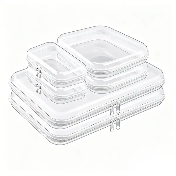 3 Pack Clear Hard Shell Zipper Cases, Dustproof PVC Storage Box, Waterproof Toiletry Organizer, Travel Makeup Organizer, Transparent Storage Cases Storage Organizer Set for Bead & Small Objects, Portable Travel Organizer Containers, Valentine's Day Gifts