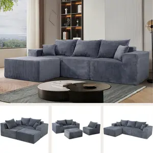 4-Piece Modular L-Shaped Sectional Sofa, No Assembly Needed, Convertible Couch with Spacious Chaise Lounge, Premium Corduroy Upholstery, Flexible Layout for Living Room or Apartment, Grey    RR