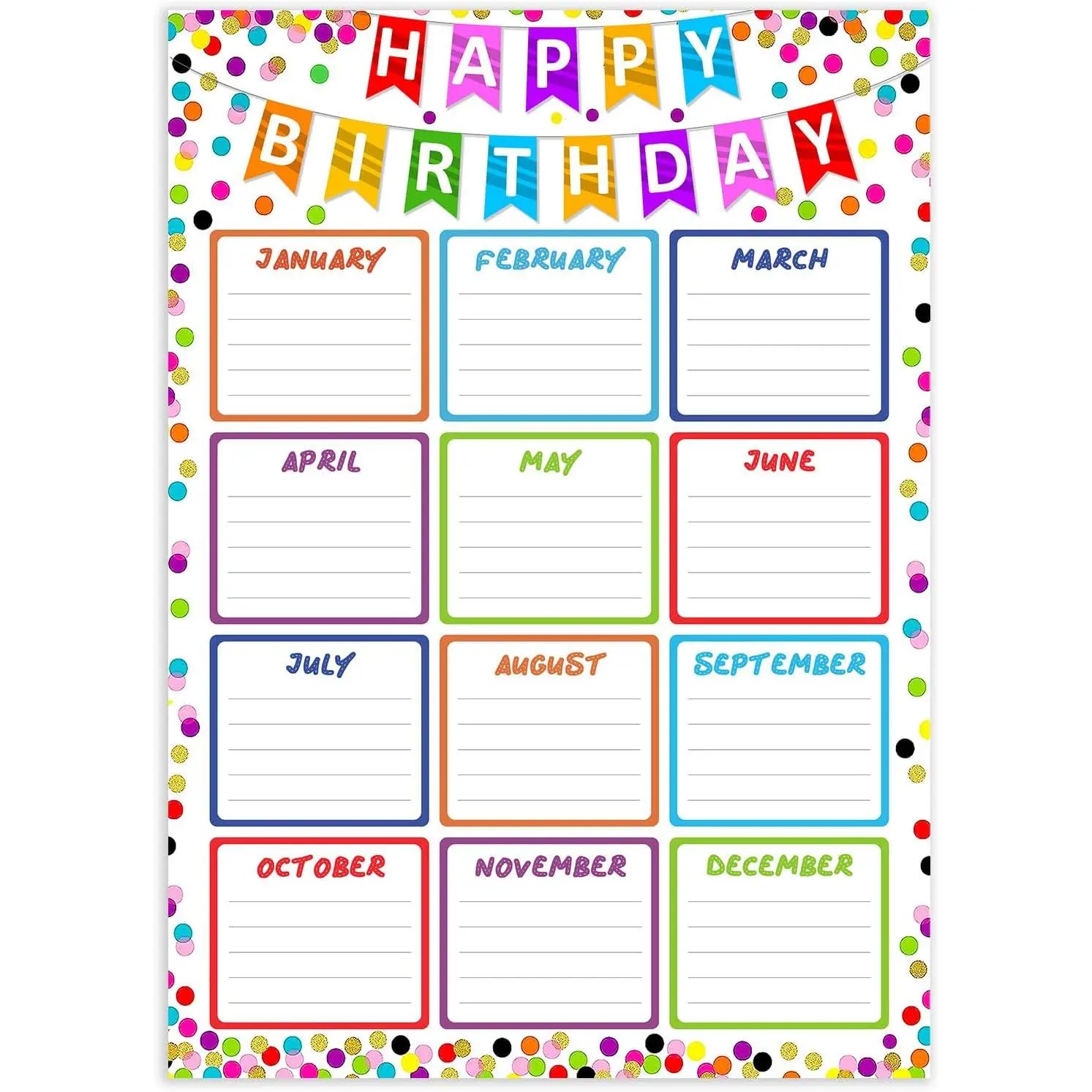 Confetti Happy Birthday Chart Poster, Classroom Bulletin Board Decoration, Class Birthday Calendar, Back To School Teacher Supply Gift