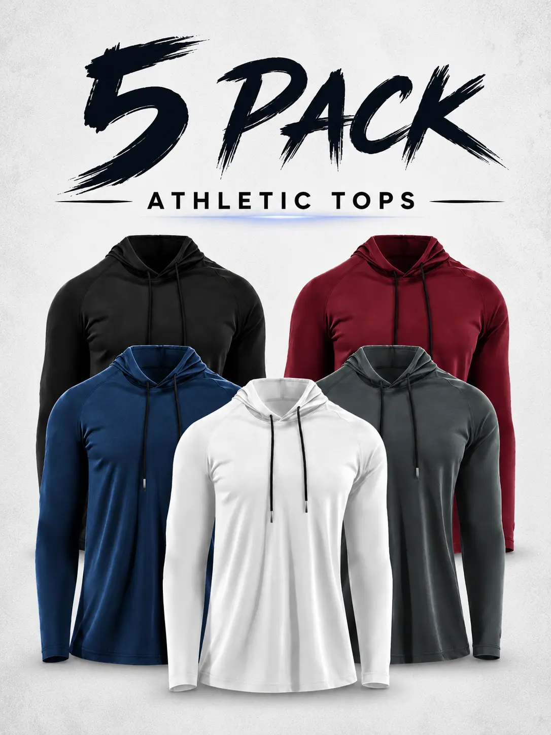 Men’s 5-Pack Athletic Hooded Long-Sleeve Shirts, Lightweight Workout Hoodie Tops for Gym, Running & Casual Wear,travel essentials,camping essentials