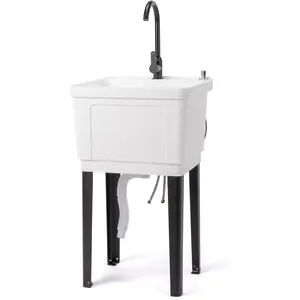 summervibes 13-Gallon Utility Sink Laundry Tub for Washing Room, Freestanding Utility Sink with Stainless Steel Faucet, (White, 19.7"W x 18.9"D x 33"H)