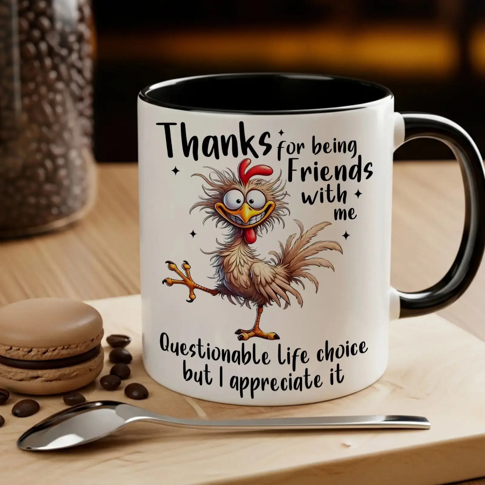 11oz Retro Non-Customised Ceramic Chicken Mug - Durable Pottery Cup, Stylish Sarcastic Rooster Coffee Drinkware for Adults, Washable Gag Gift for Coworkers