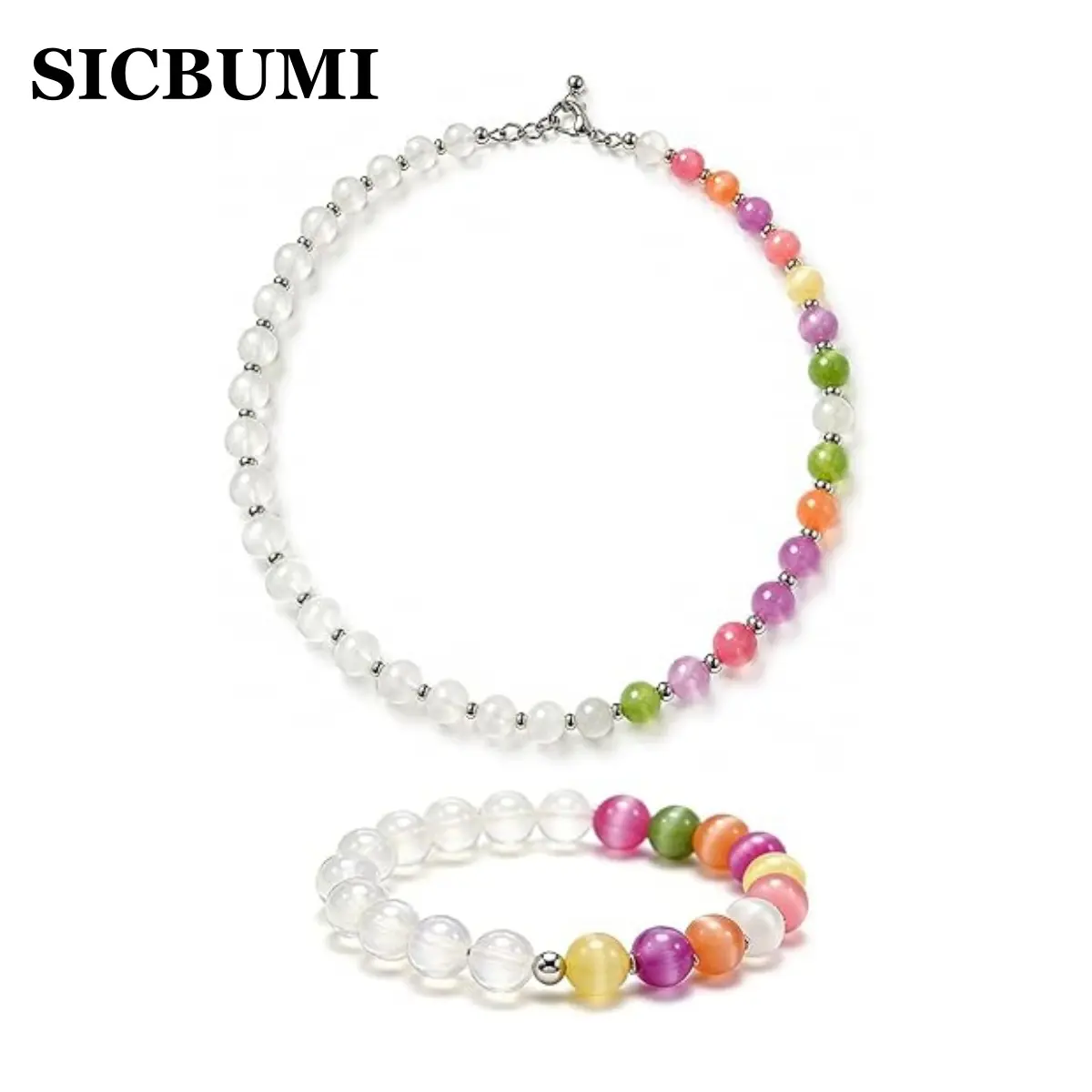 Sicbumi Color Changing Beaded Bracelet/Necklace/Anklet/Earrings UV Reactive Colorful Rainbow Beaded Necklace Anklet Bracelet Earrings Dopamine Jewelry Color-Changing Mood Necklaces Bracelet Summer Beach Vacation Gift for Women