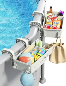 [PATENTED] 2026 Upgrade 2 Sets Poolside Storage Basket - Original Above Ground Pool Accessories, Swimming Pool Storage Basket with Pool Cup Holder, Poolside Storage to Organize Cup Towel