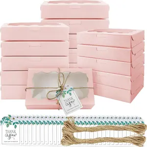 40 Pack Cookie Boxes with Clear Window, 7 x 4 3/8 x 1 1/2  Inch Small   Candy Boxes  Pastry Boxes with Tags Ropes for Cookie Packaging, Dessert, Donuts, Pie, Cupcakes, Parties