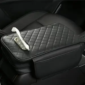 Upgraded car console armrest with tissue box (paper towels included), Comfort memory foam car armrest, premium PU leather car armrest cover, GM Center console pillow, auto parts (black)