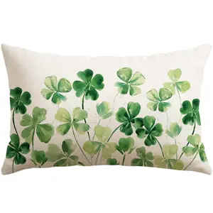 1PC Spring and Summer Style St. Patrick's Day Lucky Four-Leaf Clover Versatile Pillow Cover, 12x20 inches, Shamrock Green Home Sofa Decorative Pillowcase
