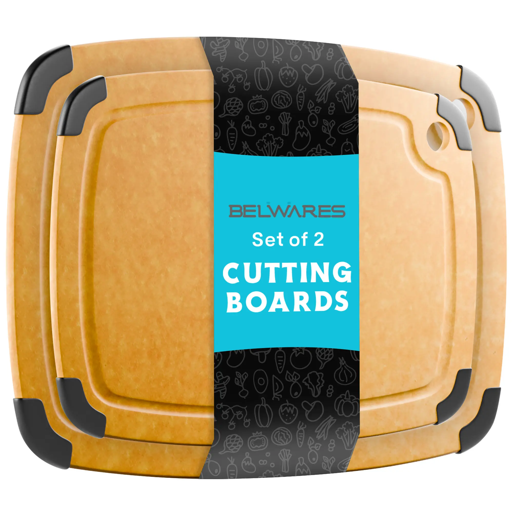 Set of 2 Composite Wood Fiber Cutting Board | Non-Slip Kitchen Cutting Boards with Built-In Juice Groove - Dishwasher Safe, Knife-Friendly & Heat-Resistant - Perfect for Meat, Vegetables & Charcuterie
