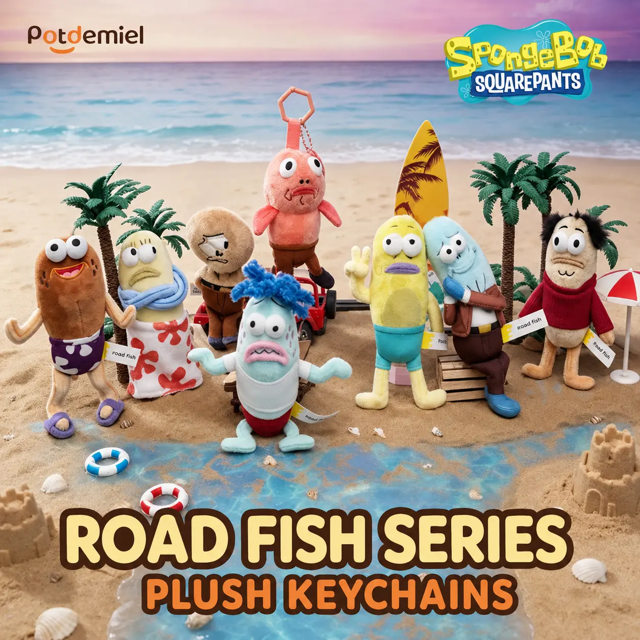 MINISO Officially Licensed SpongeBob SquarePants Bikini Bottom Fish Plush Keychain - Ugly Cute Fish Plush Stuffed Toy, Spongebob Character Stuffed Toy, Bag/Backpack Pendant, Gift for Fans, Fish Plush Stuffed Toys, Spongebob Character Stuffed Toys