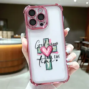 God is Good & Cross Heart Pattern Phone Case , Electroplated Cover with Airbag Shockproof Slim Soft TPU Cover for iPhone X 11 12 13 14 15 16 17 Pro Max Plus Air