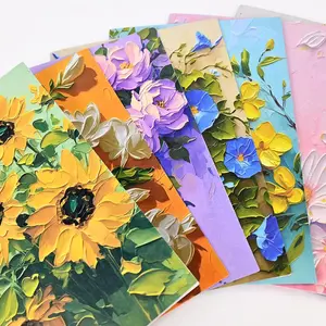 Handcrafted Floral Oil Painting Greeting Cards 4-6In | Blank Inside Personalizable | Assorted Elegant Designs | Exquisite Artisanal Holiday Gifts for Valentine's Day/Thanksgiving/Christmas