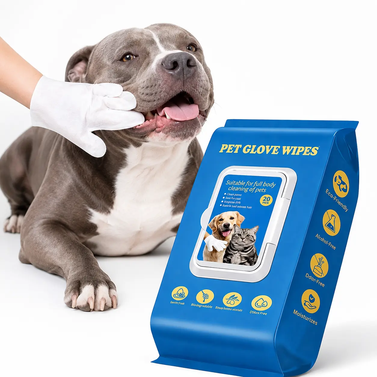 20-Count Double-Sided Pet Grooming Wipes for Dogs & Cats, Fragrance-Free, No-Rinse, Skin-Safe for Paws, Fur, Face Daily Cleaning
