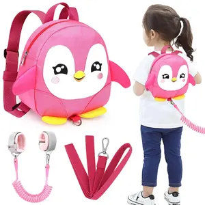 BY-008  Toddler Harness Backpack Leash, Cute Penguin Kid Backpacks with Anti Lost Wrist Link, Mini Child Backpack Harness Leashes Walking Wristband Rope Travel Bag Harness Rein for Baby Girls (Blue)