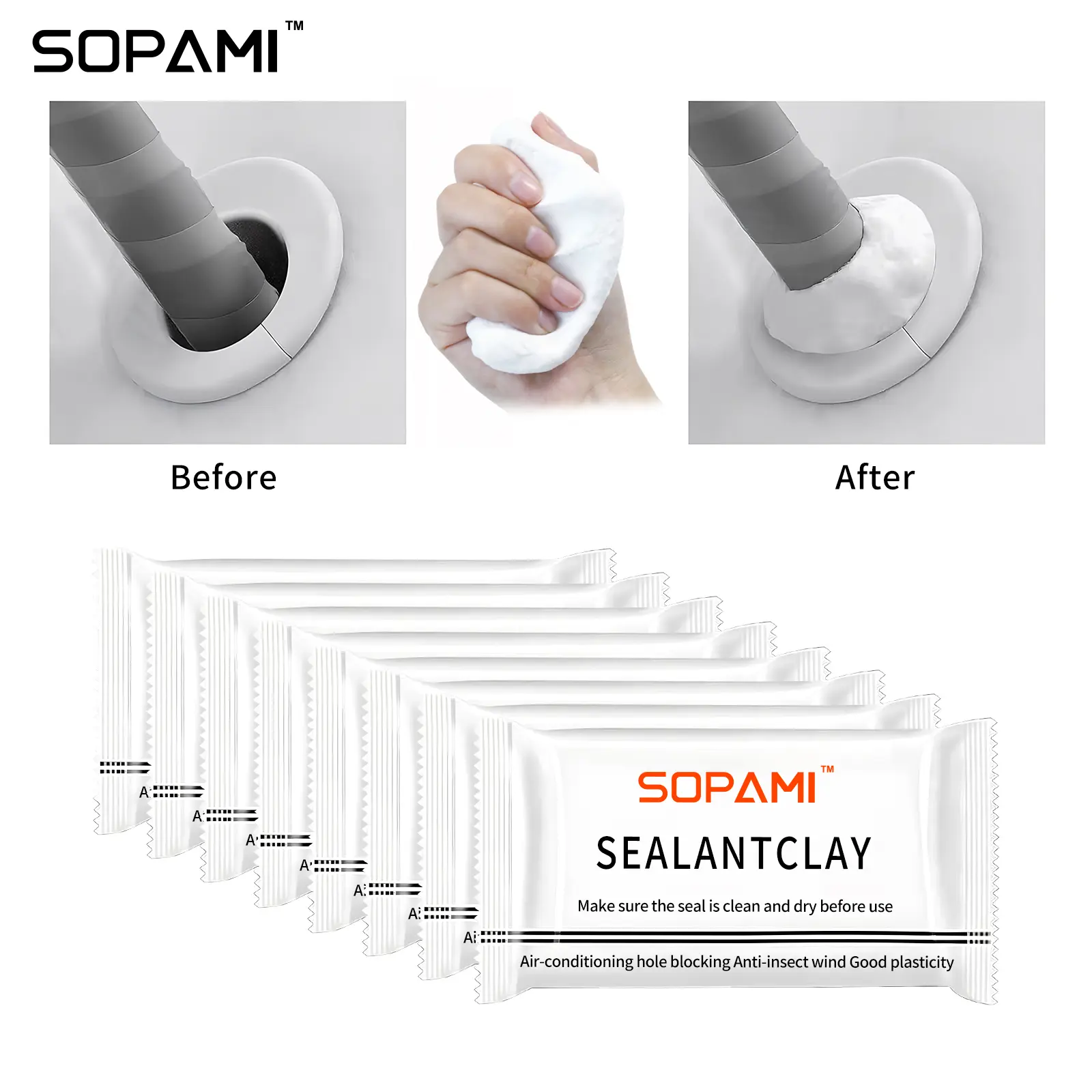 SOPAMI 10/20PCS Eco-Friendly Sticky Sealant Clay, Quick Curing & Strong Adhesion, Waterproof Oil-Resistant Pest Control Sealant for Air Conditioner Holes Wall Cracks Pipes