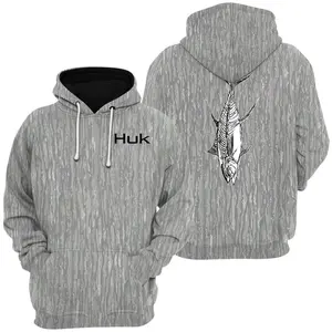Huk Hoodie With Tuna Fish Print, Outdoor Fishing Graphic Camo Hoodie, Mosy Oakk Bottomland, Vintage 3D , Gift Idea, Gift for Dad or Husband,Perfect For Outdoor Enthusiasts