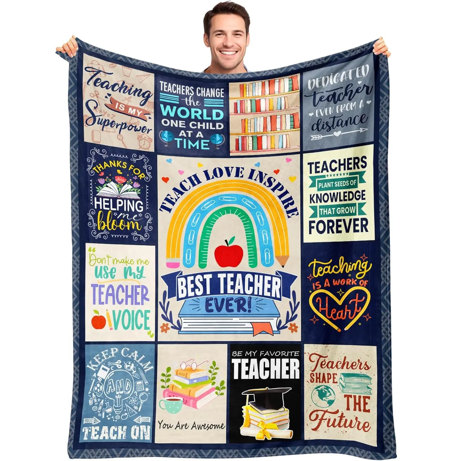 1pc Teacher appreciation gifts, gifts for male teachers, gifts for male teachers, year-end/back-to-school gifts, flannel blankets for teachers as Christmas, retirement, or birthday gifts, Slogan Print Blanket