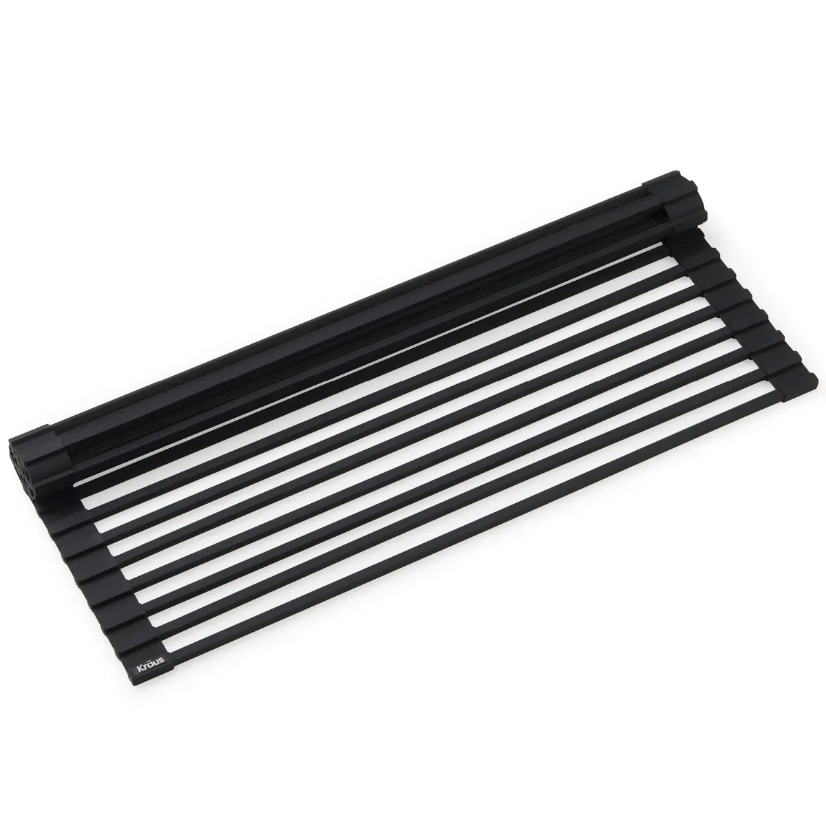 Kraus KRM-11BL Stainless Steel-Silicone Sturdy Non-Slip Over-Sink Roll-Up Dish Drying Rack - Matte Black, Kitchen Accessory for Farmhouse Baking, Fruits Prep, Kraus Workstation Sink Compatibility, Rust Resistant