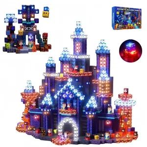 Controlled LED Magnetic Blocks Toy, Creative Building Blocks, Blue Castle DIY Building Set, Stem Early Learning, Perfect Gift for Kids Aged 3+