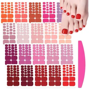 Toe Nail Stickers Full Nail Wraps Red Solid Color Toenail Polish Strips for Women Self Adhesive Toe Stickers Polish Gel Toenails Stickers with 1pc Nail File (20 Sheets)