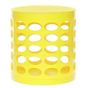 212 MAIN NuSteel Otto 16x17 in Round Plastic Storage Stool - Convenient Storage Ottoman with Oval Holes, Yellow, Outdoor, Requires Assembly