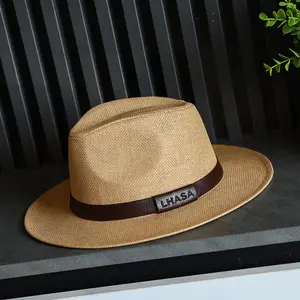 Men's Cross-Border Straw Sun Hat, Summer Wide Brim Panama Hat UV Protection Breathable Paper Straw, Belt Buckle Flat Brim Gentleman Beach Hat for Outdoor Travel