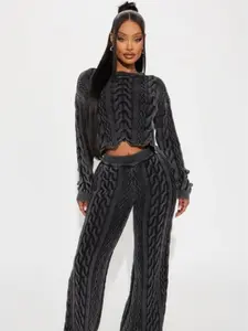 Ineza Mineral Wash Sweater Pant Set - Charcoal