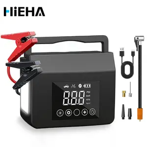 Hieha 2026Tire Portable Air Compressor & Car Jump Starter 3 in 1 8000mAh 0-150 PSI with LED SOS Light & 10000mAh Power Bank for Car Motorcycle Bike Balls Motorboat Tablet PC Phones