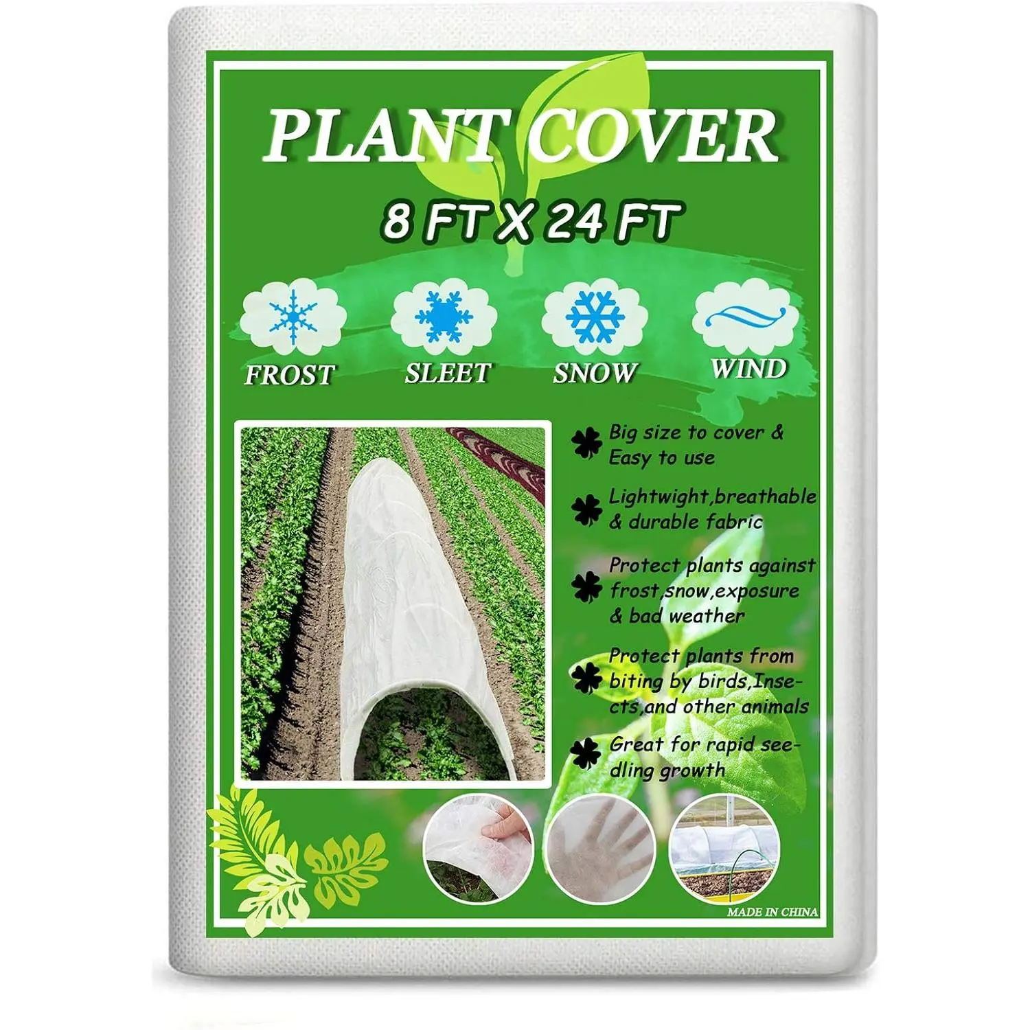 8x24 ft Adjustable Polypropylene Outdoor Garden Plant Cover - Breathable, Weather-Resistant Barrier Net for Garden Supplies, Plant Care & Support, Sunlight & Moisture Balance, Frost Guard, Pest Shield, Trellis Option, Floatable, Mother's Day Gift, Trellis