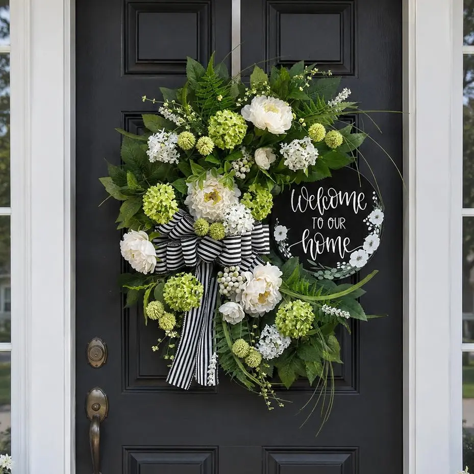 WreathQueen 24" Lightweight UV-Resistant Artificial Peony & Fruit Wreath (4 Styles) - Artificial Flowers, Decorative Flowers for Front Door Spring Summer Outdoor Porch Home Decor, Casual Birthday Gift