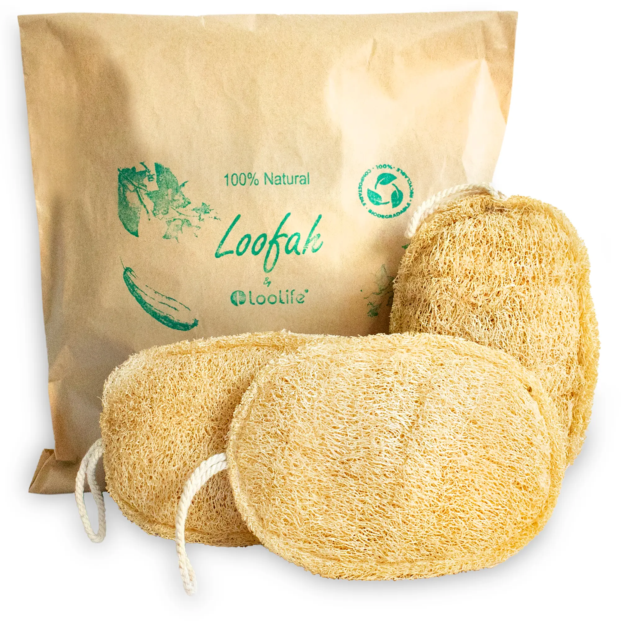 Natural Loofah Exfoliating Sponge (3 Pack) - Loofa Exfoliating Body Scrubber - Biodegradable Organic Loofah Sponge - Shower Luffa Sponges - Shower Lufa - Estropajos para el Cuerpo