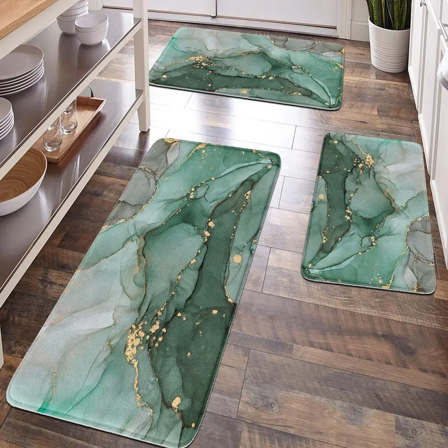 [Popular Choice]1pc, home decoration, bathroom floor mats, bathroom anti-slip mats, kitchen decoration, kitchen floor mats, green marble floor mats, simple and luxurious theme mats, soft and comfortable surface, and fatigue relief, Decorative Rug