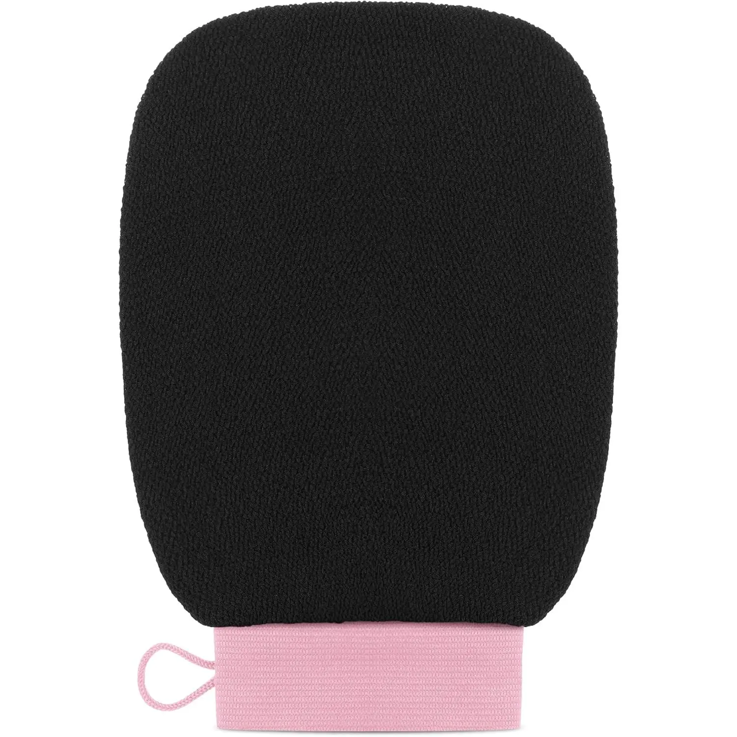 Korean Style Exfoliating Glove for Face/Body - 100% Viscose Microfibers Dead Skin Remover, Buffs and Smooths Skin Shower Scrubber Mitt, Self Tan & Spray Remover Washcloth, 1 Black with Pink