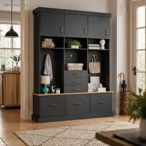 ARCH U-Can 75'' H 5-in-1 Modern Entryway Hall Tree with Bench, Coat Rack, 6 Drawers, 3-Section Cabinets & 3-Tier Top Storage, Modern Storage Dresser for Hallway, Mudroom WL RR