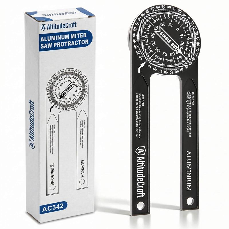AltitudeCraft High-Strength Aluminum Woodworking Square Protractor - 7.28" Angle Finder, 360° Rotatable Arm, Laser Scales, CNC Machined, Hex Key, Tension Adjust Lock, High-Precision Readings, Impact-Resistant, Direct Readout for Crown Molding, Trim
