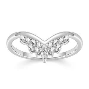 EAMTI 925 Sterling Silver Wedding Bands for Women Marquise & Round Shaped Stackable Cubic Zirconia Contour Curved Crown V-Band Engagement Rings