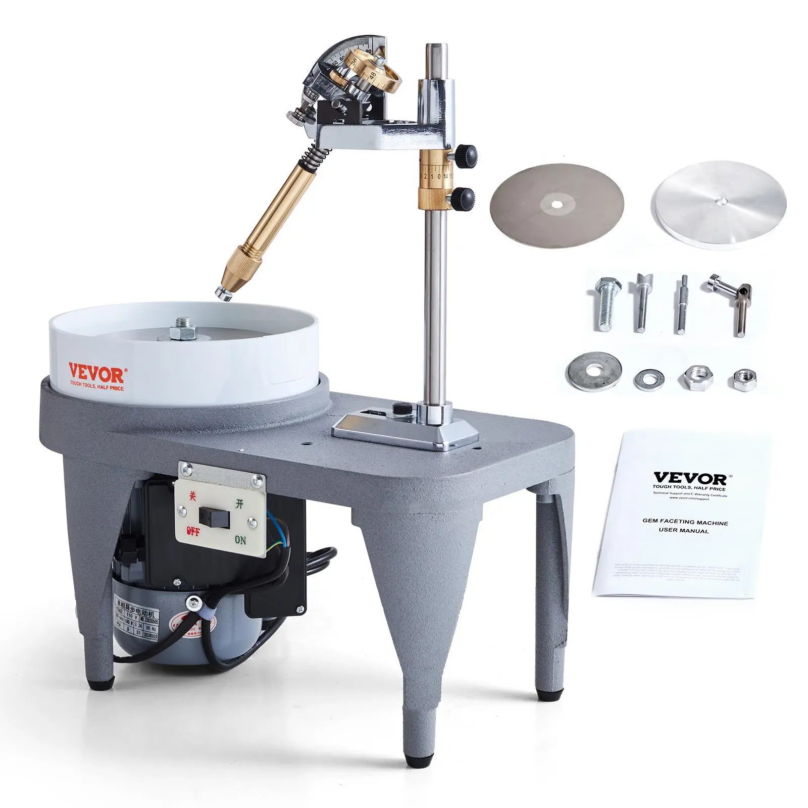 【summerfinds】VEVOR Gem Faceting Machine, 2800RPM Jade Grinding Polishing Machine, 180W 110V Rock Polisher Jewel Angle Polisher, with Faceted Manipulator and 1 Bag of Triangle Abrasive for Jewelry Polisher