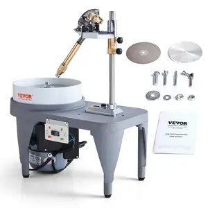 【fathersdaygift】VEVOR Gem Faceting Machine, 2800RPM Jade Grinding Polishing Machine, 180W 110V Rock Polisher Jewel Angle Polisher, with Faceted Manipulator and 1 Bag of Triangle Abrasive for Jewelry Polisher