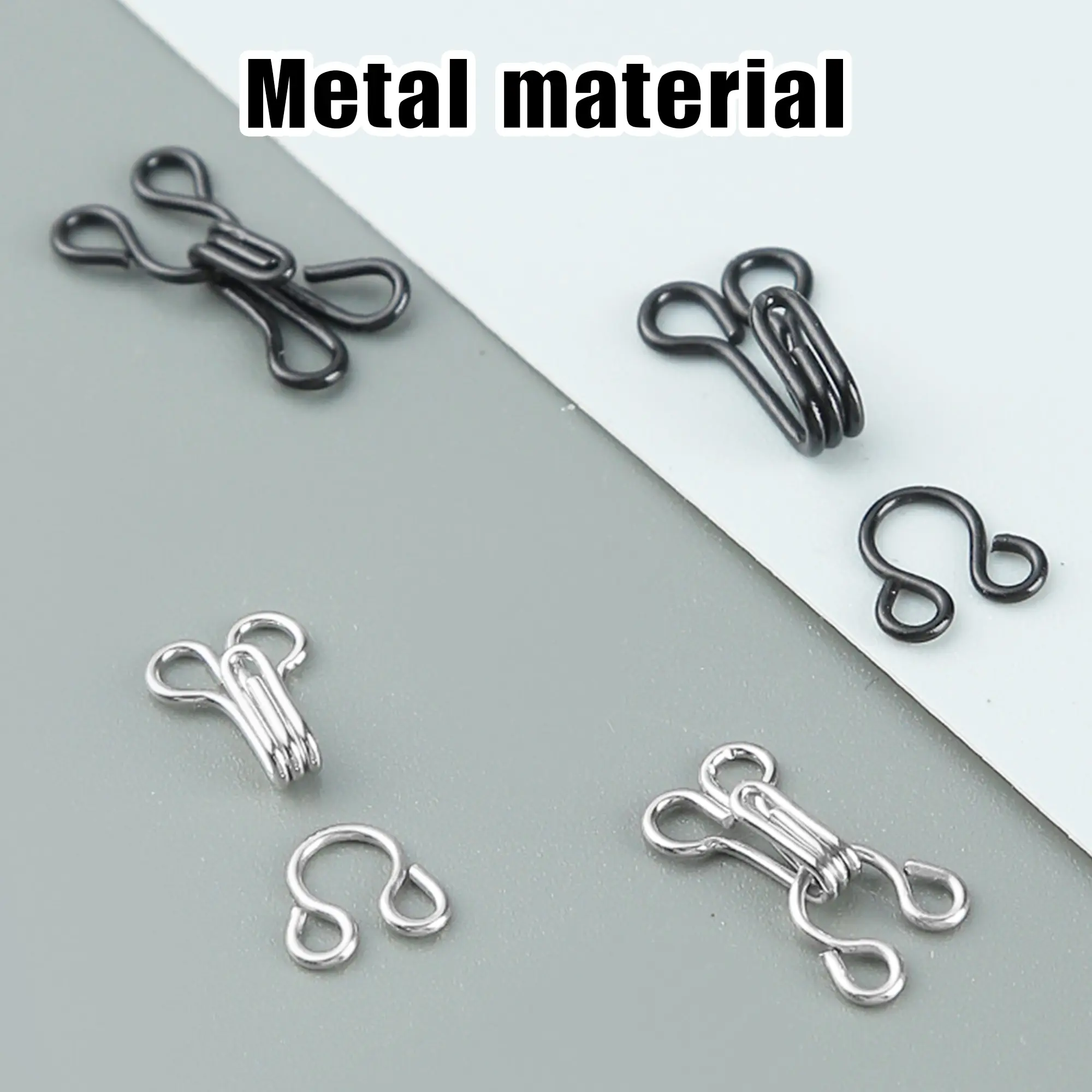 60 Counts Sewing Hooks and Eyes Closure, 3 Sizes (Silver, Black) for Bra Clothing Trousers Skirt DIY Craft