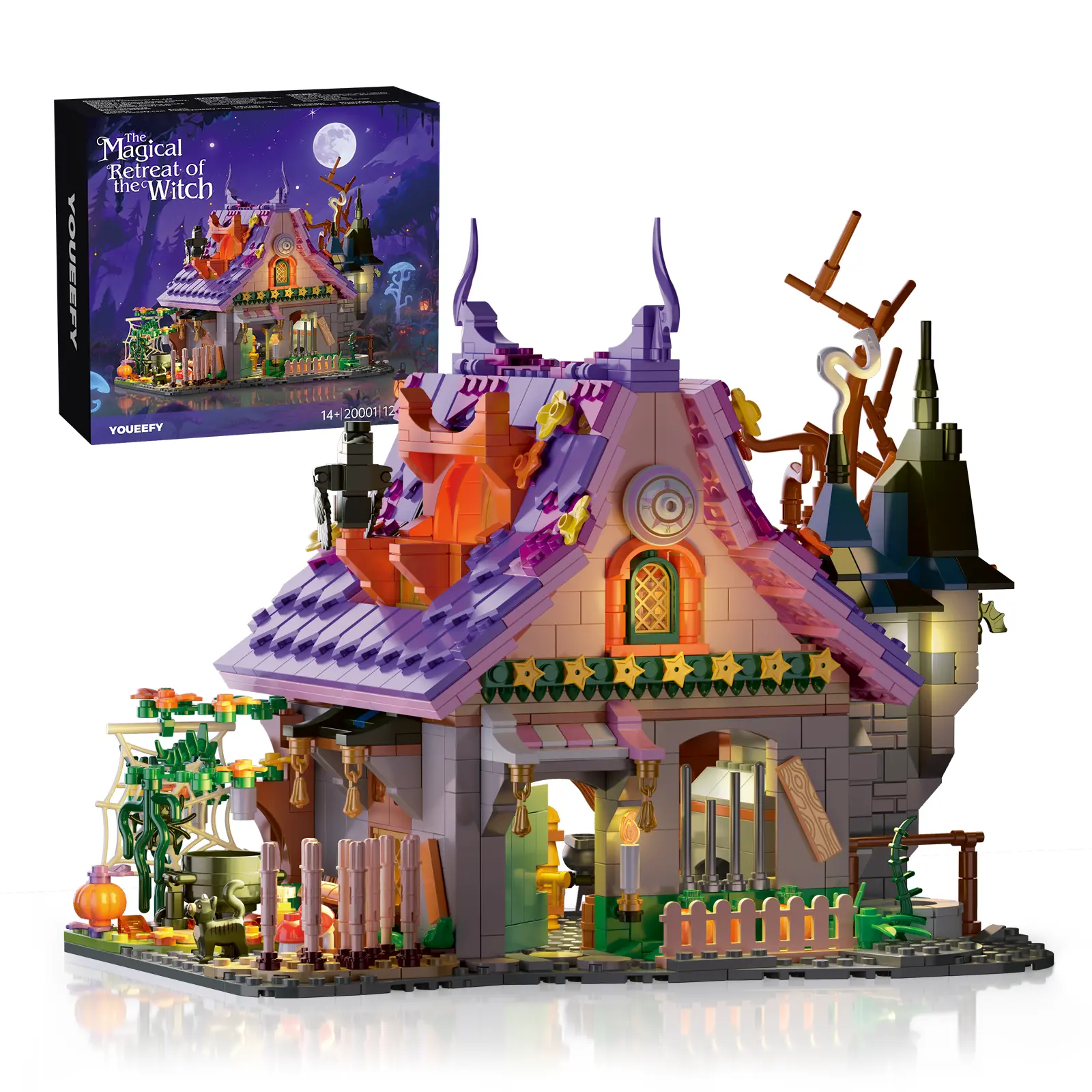 Magic Witch's Enchanted Cottage Building Set with Lights, 1200+pcs Halloween Haunted House Blocks Toy, Magical House Kit for Witches & Wizards, Halloween House Kit for Kids & Adults 14+, Perfect Gift for Halloween & Christmas
