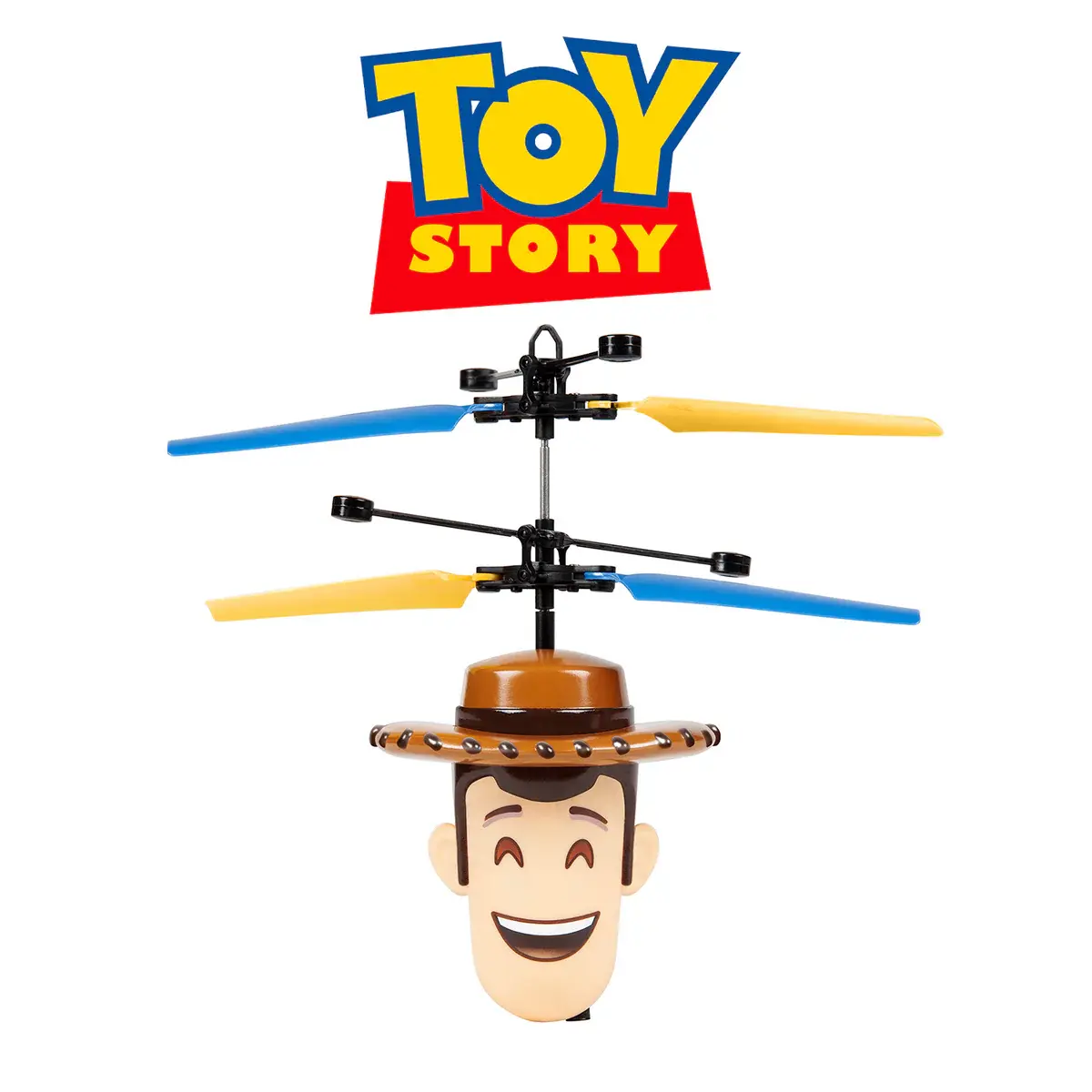 Disney Pixar licensed Toy Story Woody Flying Infrared UFO Motion Sensing Helicopter and Buzz Lightyear Heli Ball for kids aged 6+, equipped with coaxial rotor system and durable structure