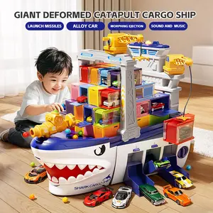 Giant transforming catapult cargo ship toy, DIY container loading and unloading, multi-functional crane, ship launcher, Montessori STEM children's role-playing, develops spatial thinking skills, educational technology toy, suitable as a children's gift.