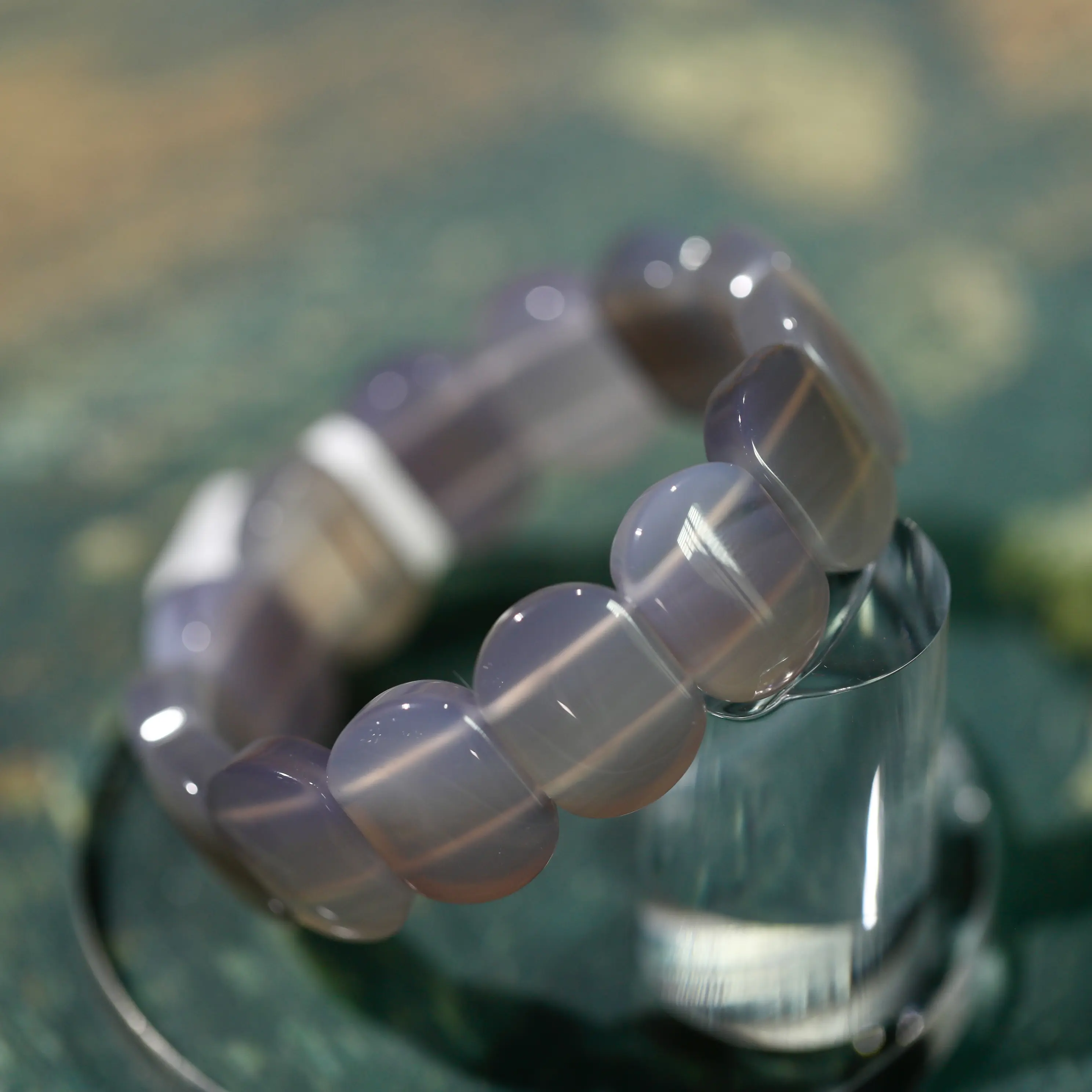 【Smoky purple chalcedony bangle】Smoky purple chalcedony bangle Stones Faceted Oval Beads Elastic Bangle
